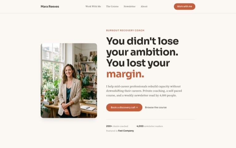 Coach or course creator — live demo site built with SiteShip